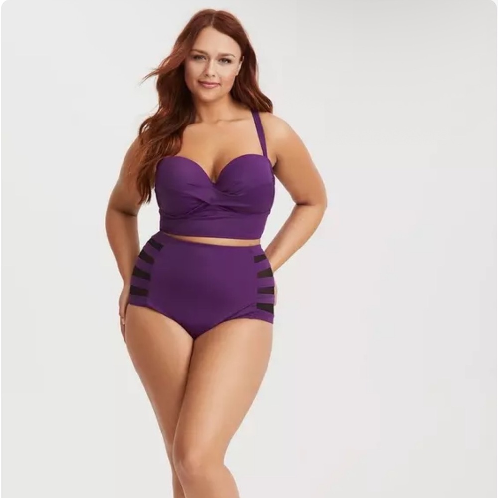 NWT! 💜 TORRID High-Rise Ladder Side Swim Bottoms – Purple, Size 00 (M/L), NWT - Picture 2 of 9